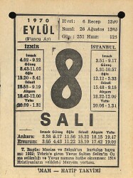 8 Eylül 1970 Takvim Yaprağı - Doğum Günü Hediyesi EFM(N)9884 - 2