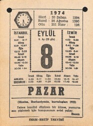 8 Eylül 1974 Takvim Yaprağı - Doğum Günü Hediyesi EFM(N)12337 - Gökçekoleksiyon