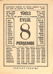8 Eylül 1983 Takvim Yaprağı - Doğum Günü Hediyesi EFMN15418 - Gökçekoleksiyon