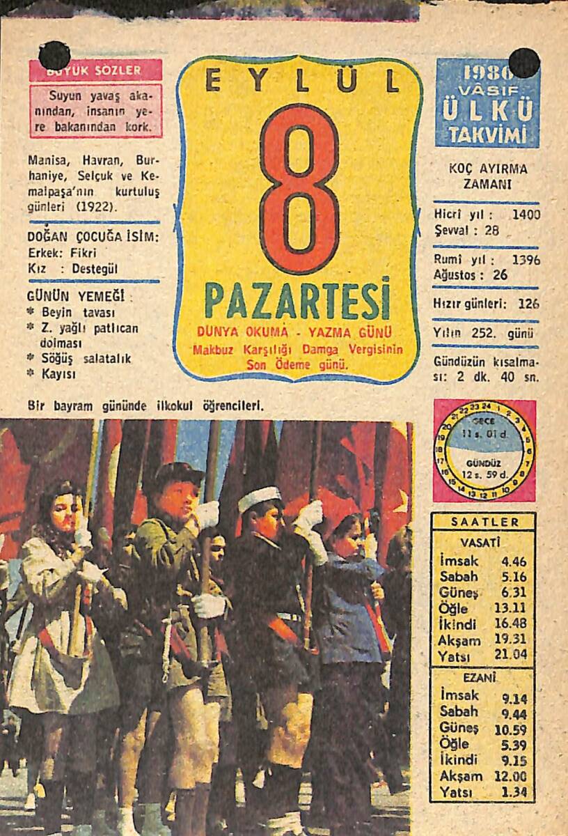 8 Eylül 1980 Takvim Yaprağı - Doğum Günü Hediyesi EFMN13750 - 1