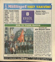 8 Eylül 1987 Takvim Yaprağı - Doğum Günü Hediyesi EFMN14125 - Gökçekoleksiyon