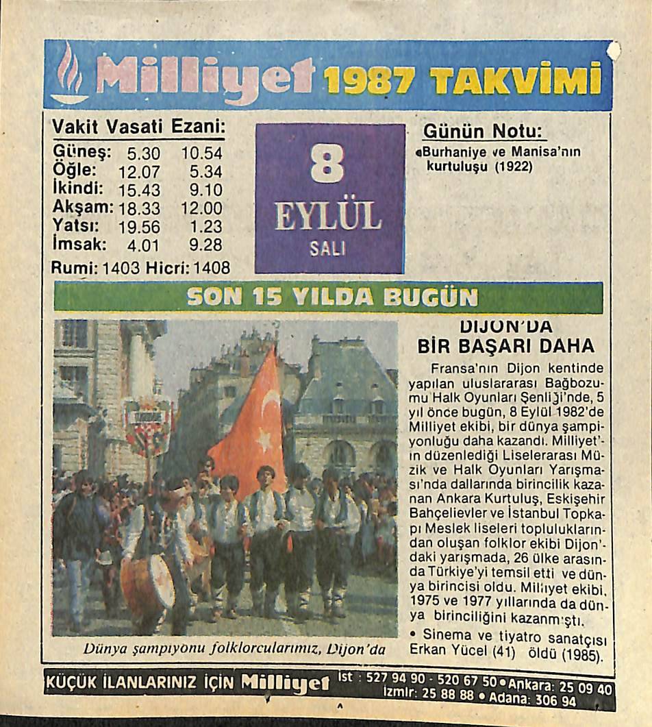 8 Eylül 1987 Takvim Yaprağı - Doğum Günü Hediyesi EFMN14125 - 1