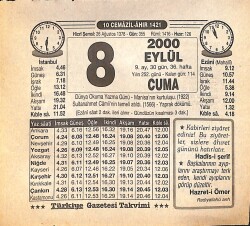 8 Eylül 2000 Takvim Yaprağı - Doğum Günü Hediyesi EFMN14252 - Gökçekoleksiyon