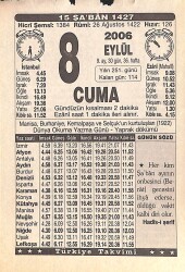 8 Eylül 2006 Takvim Yaprağı - Doğum Günü Hediyesi EFMN15844 - Gökçekoleksiyon