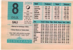 8 Eylül 2009 Takvim Yaprağı EFM(N)2670 - 2