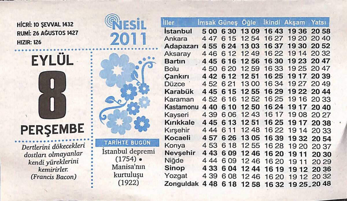 8 Eylül 2011 Takvim Yaprağı - Doğum Günü Hediyesi EFMN14354 - 1