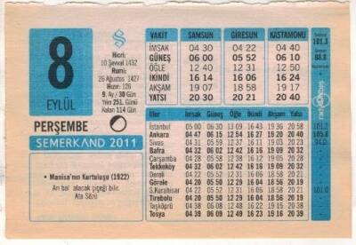8 Eylül 2011 Takvim Yaprağı EFM(N)1296 - 4
