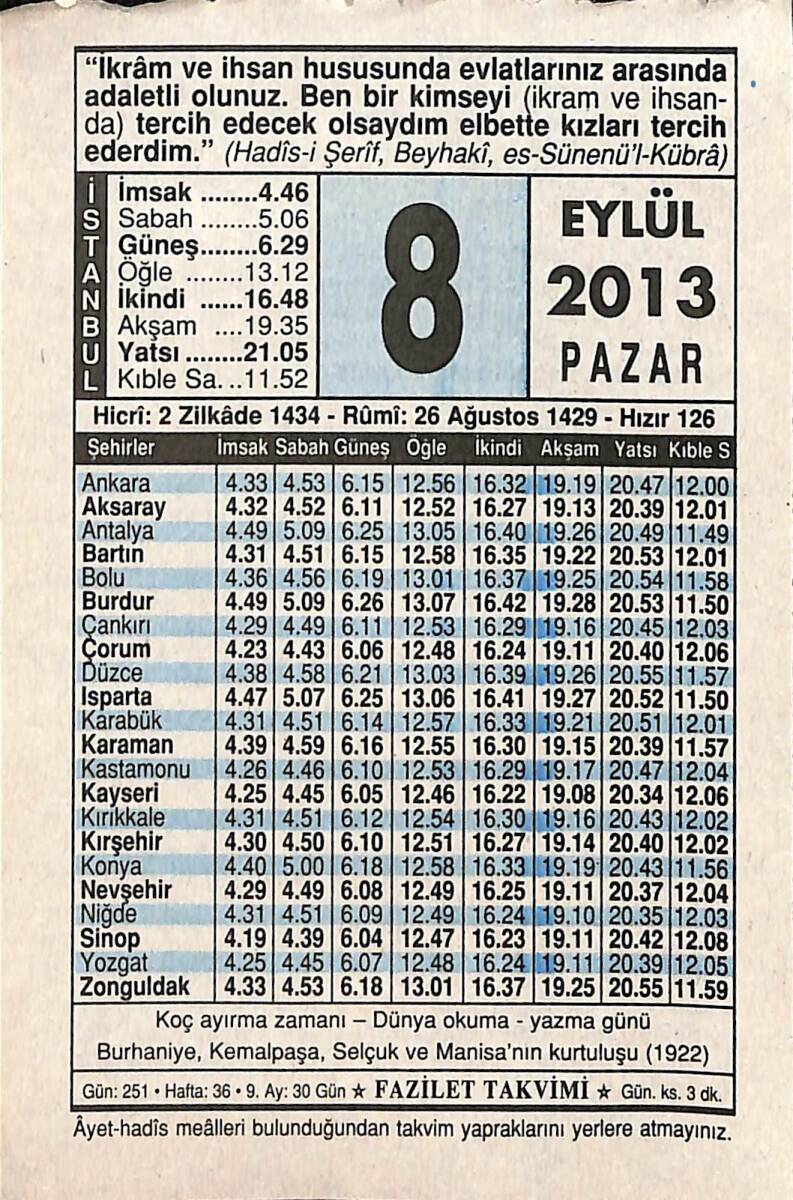 8 Eylül 2013 Takvim Yaprağı - Doğum Günü Hediyesi EFMN13582 - 1