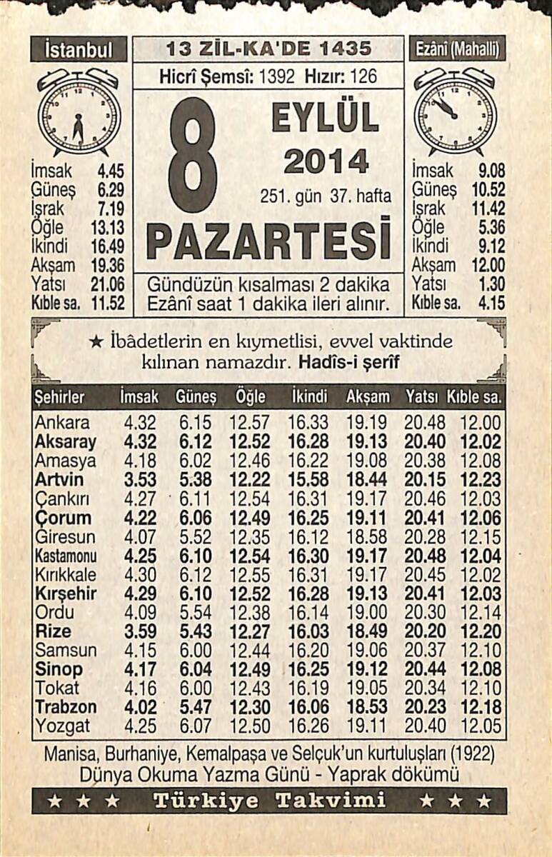 8 Eylül 2014 Takvim Yaprağı - Doğum Günü Hediyesi EFMN14298 - 1