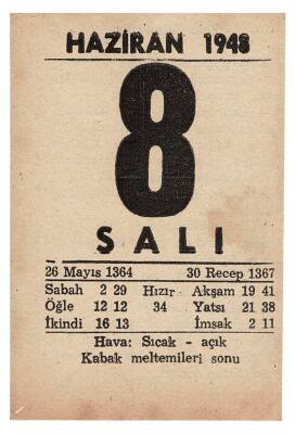 8 Haziran 1948 Takvim Yaprağı EFM880 - 1
