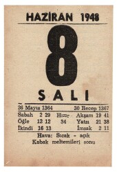 8 Haziran 1948 Takvim Yaprağı EFM880 - 3