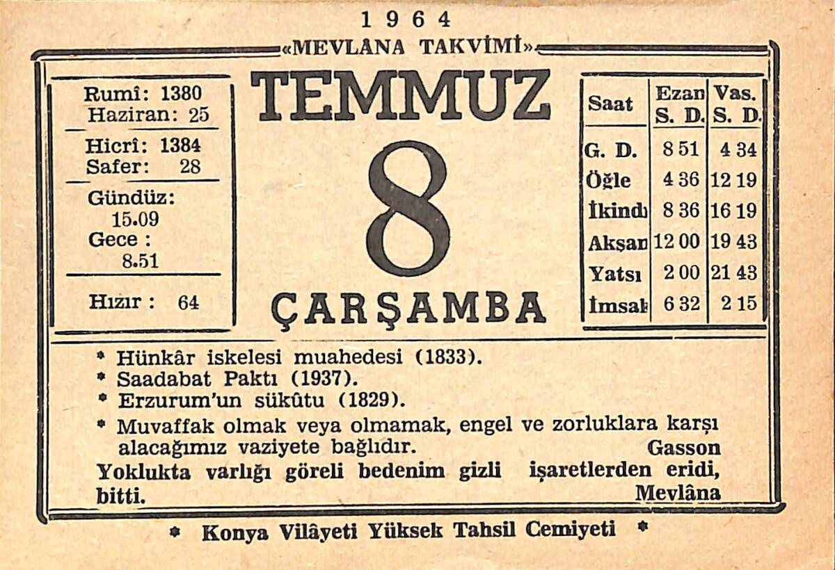 8 Haziran 1964 Takvim Yaprağı - Doğum Günü Hediyesi EFMN15561 - 1