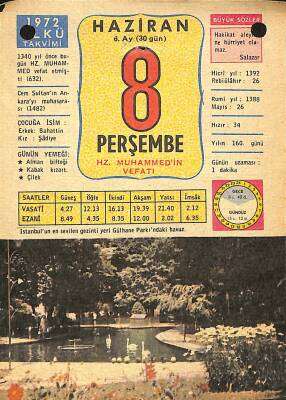 8 Haziran 1972 Takvim Yaprağı - Doğum Günü Hediyesi EFM(N)12169 - 1