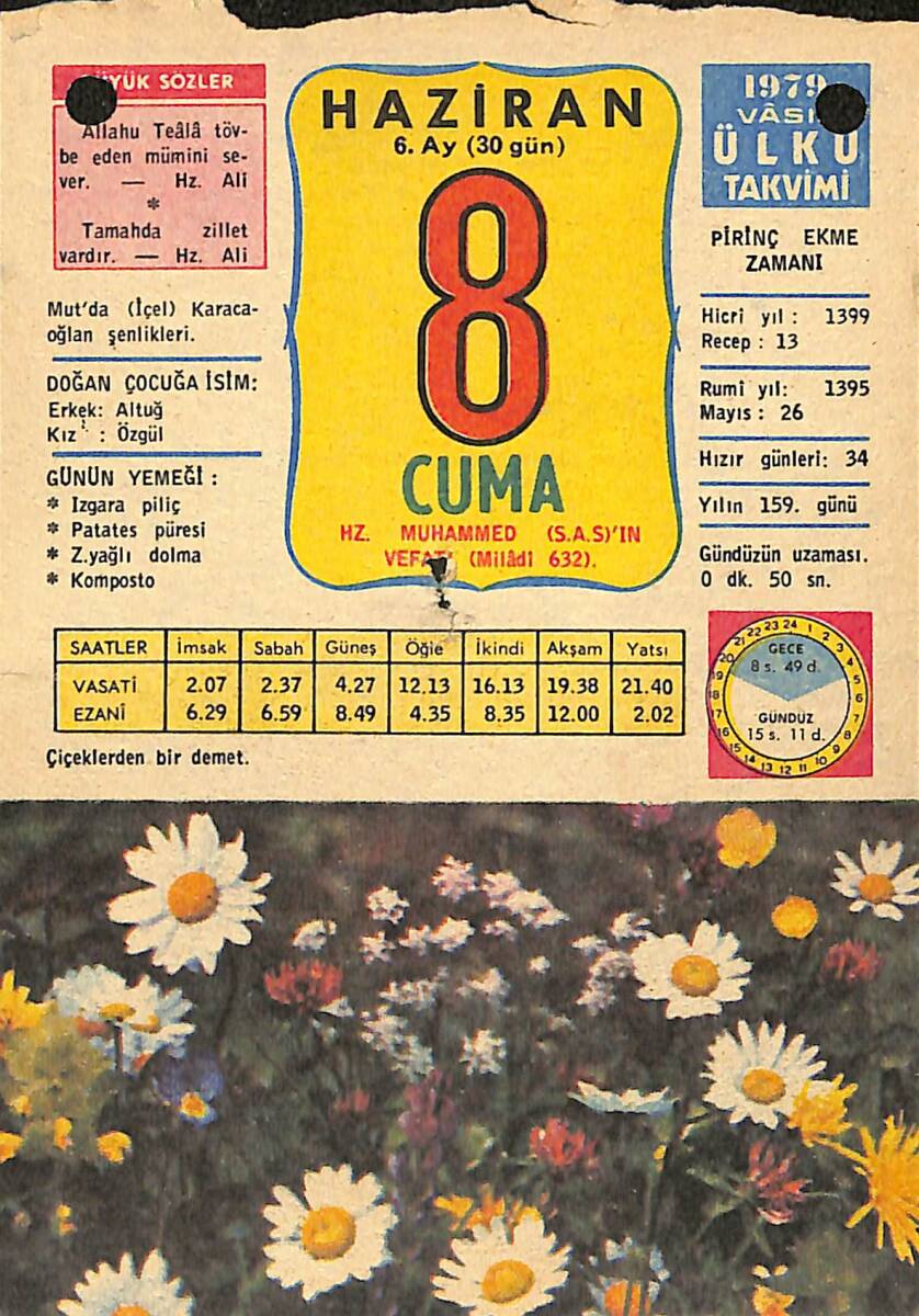 8 Haziran 1979 Takvim Yaprağı - Doğum Günü Hediyesi EFMN13730 - 1
