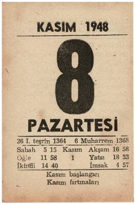8 Kasım 1948 Takvim Yaprağı EFM830 - 1