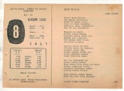 8 Kasım 1960 Ajans Türk Takvim Yaprağı (Şiirli Saatli) EFM(N) 1774 - 4
