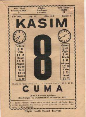 8 Kasım 1963 Takvim Yaprağı EFM(N)3663 - 2
