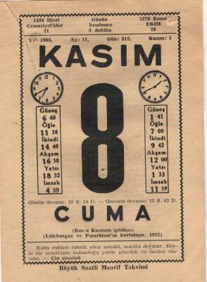 8 Kasım 1963 Takvim Yaprağı EFM(N)3663 - 1