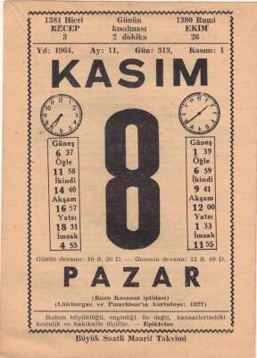 8 Kasım 1964 Takvim Yaprağı EFM(N)3665 - 3