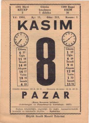 8 Kasım 1964 Takvim Yaprağı EFM(N)3665 - 2