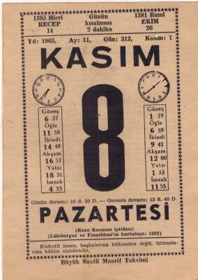 8 Kasım 1965 Takvim Yaprağı EFM(N)3664 - 2