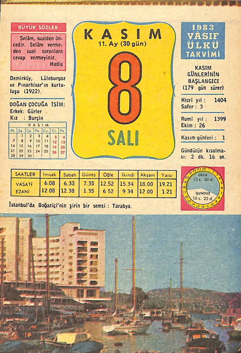 8 Kasım 1983 Takvim Yaprağı - Doğum Günü Hediyesi EFMN14713 - 1