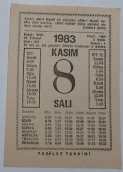 8 Kasım 1983 Takvim Yaprağı - Doğum Günü Hediyesi EFM(N)6924 - Gökçekoleksiyon