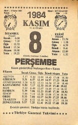 8 Kasım 1984 Takvim Yaprağı - Doğum Günü Hediyesi EFMN14544 - Gökçekoleksiyon