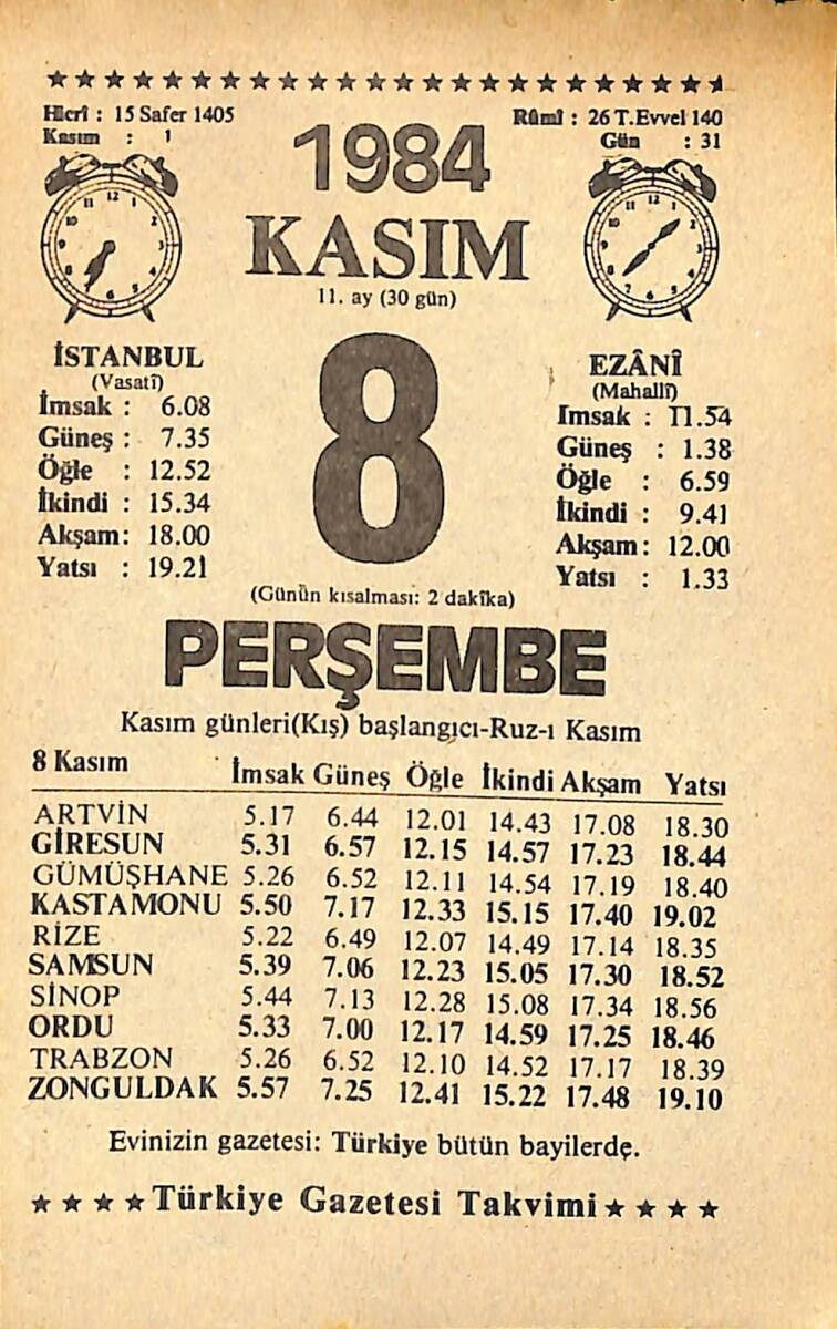 8 Kasım 1984 Takvim Yaprağı - Doğum Günü Hediyesi EFMN14544 - 1