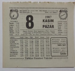 8 Kasım 1987 Takvim Yaprağı - Doğum Günü Hediyesi EFM(N)7147 - Gökçekoleksiyon