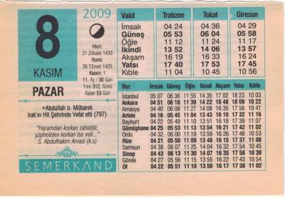 8 Kasım 2009 Takvim Yaprağı EFM(N)3832 - 1