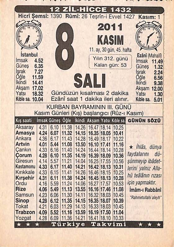 8 Kasım 2011 Takvim Yaprağı - Doğum Günü Hediyesi EFMN15281 - 1