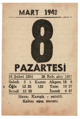 8 Mart 1948 Takvim Yaprağı EFM908 - 1