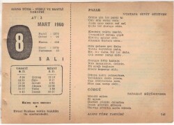 8 Mart 1960 Ajans Türk Takvim Yaprağı (Şiirli Saatli) EFM(N)1535 - 3