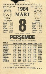 8 Mart 1984 Takvim Yaprağı - Doğum Günü Hediyesi EFM(N)11168 - Gökçekoleksiyon