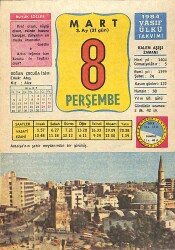 8 Mart 1984 Takvim Yaprağı - Doğum Günü Hediyesi EFMN15211 - Gökçekoleksiyon