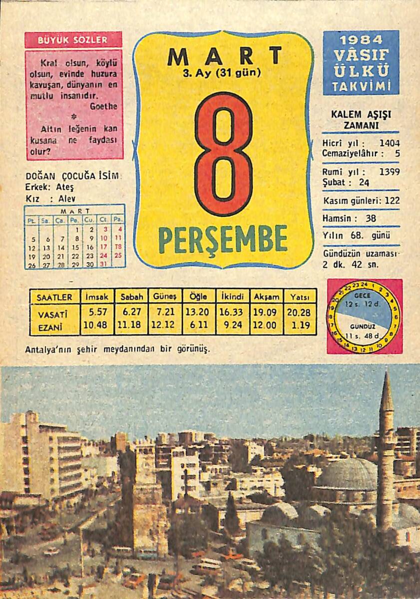 8 Mart 1984 Takvim Yaprağı - Doğum Günü Hediyesi EFMN15211 - 1