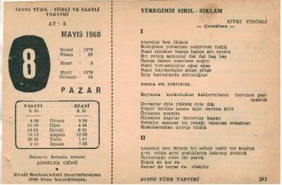 8 Mayıs 1960 Ajans Türk Takvim Yaprağı (Şiirli Saatli) EFM(N)1595 - 3