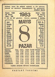 8 Mayıs 1983 Takvim Yaprağı - Doğum Günü Hediyesi EFM(N)12155 - Gökçekoleksiyon