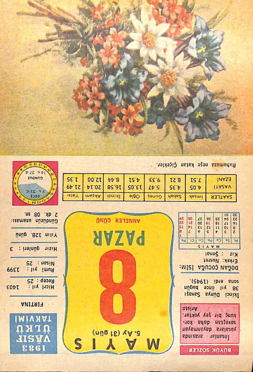 8 Mayıs 1983 Takvim Yaprağı - Doğum Günü Hediyesi EFMN15124 - 1