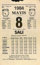 8 Mayıs 1984 Takvim Yaprağı - Doğum Günü Hediyesi EFM(N)11438 - Gökçekoleksiyon