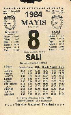 8 Mayıs 1984 Takvim Yaprağı - Doğum Günü Hediyesi EFM(N)11438 - 1