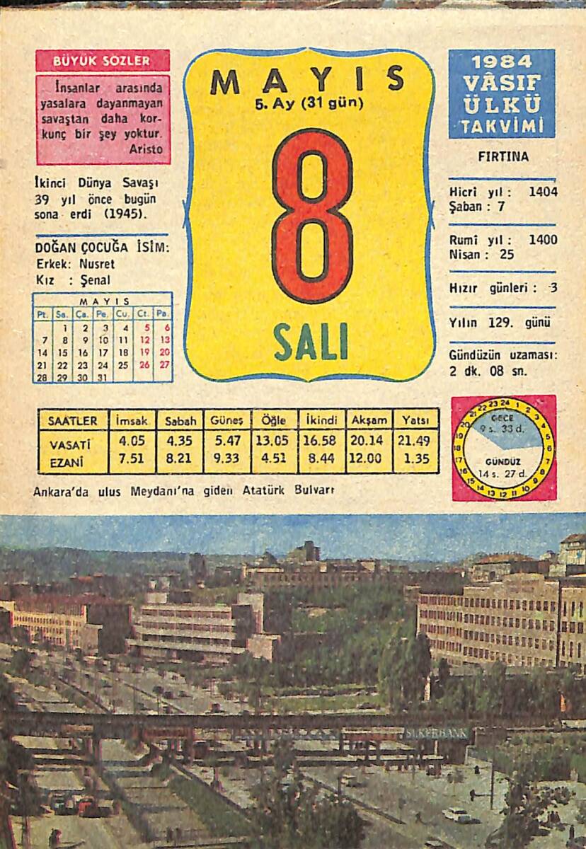 8 Mayıs 1984 Takvim Yaprağı - Doğum Günü Hediyesi EFMN15169 - 1