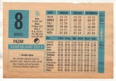 8 Mayıs 2011 Takvim Yaprağı EFM(N)1173 - 2