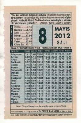8 Mayıs 2012 Takvim Yaprağı EFM(N)1939 - 3