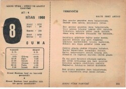8 Nisan 1960 Ajans Türk Takvim Yaprağı (Şiirli Saatli) EFM(N)1565 - 2
