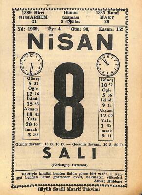8 Nisan 1969 Takvim Yaprağı - Doğum Günü Hediyesi EFM(N)10981 - 1