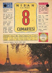 8 Nisan 1972 Takvim Yaprağı - Doğum Günü Hediyesi EFM(N)12194 - Gökçekoleksiyon