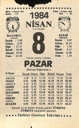 8 Nisan 1984 Takvim Yaprağı - Doğum Günü Hediyesi EFM(N)11213 - Gökçekoleksiyon