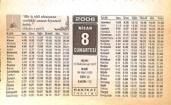 8 Nisan 2006 Takvim Yaprağı - Doğum Günü Hediyesi EFMN13255 - Gökçekoleksiyon